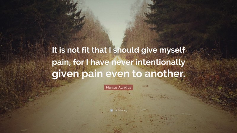 Marcus Aurelius Quote: “It is not fit that I should give myself pain, for I have never intentionally given pain even to another.”