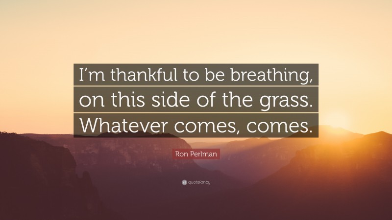 Ron Perlman Quote: “I’m thankful to be breathing, on this side of the grass. Whatever comes, comes.”