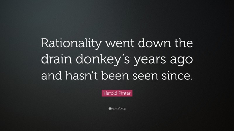 Harold Pinter Quote: “Rationality went down the drain donkey’s years ago and hasn’t been seen since.”