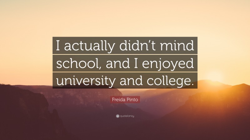 Freida Pinto Quote: “I actually didn’t mind school, and I enjoyed university and college.”