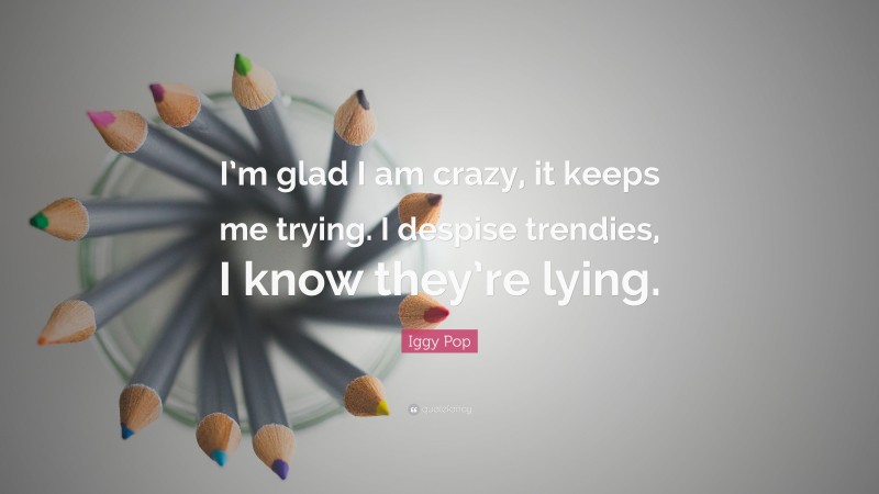 Iggy Pop Quote: “I’m glad I am crazy, it keeps me trying. I despise trendies, I know they’re lying.”