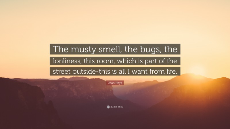 Jean Rhys Quote: “The musty smell, the bugs, the lonliness, this room, which is part of the street outside-this is all I want from life.”