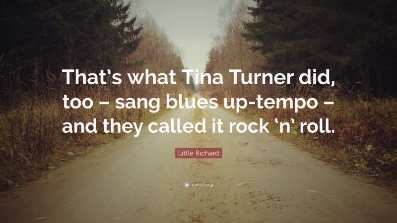 Little Richard Quote: “That’s what Tina Turner did, too – sang blues up-tempo – and they called it rock ‘n’ roll.”