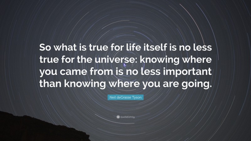 Neil deGrasse Tyson Quote: “So what is true for life itself is no less true for the universe: knowing where you came from is no less important than knowing where you are going.”