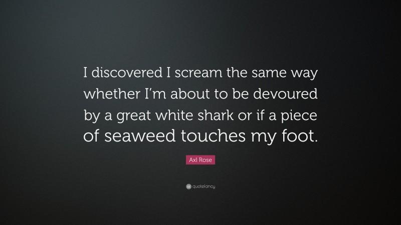 Axl Rose Quote: “I discovered I scream the same way whether I’m about to be devoured by a great white shark or if a piece of seaweed touches my foot.”