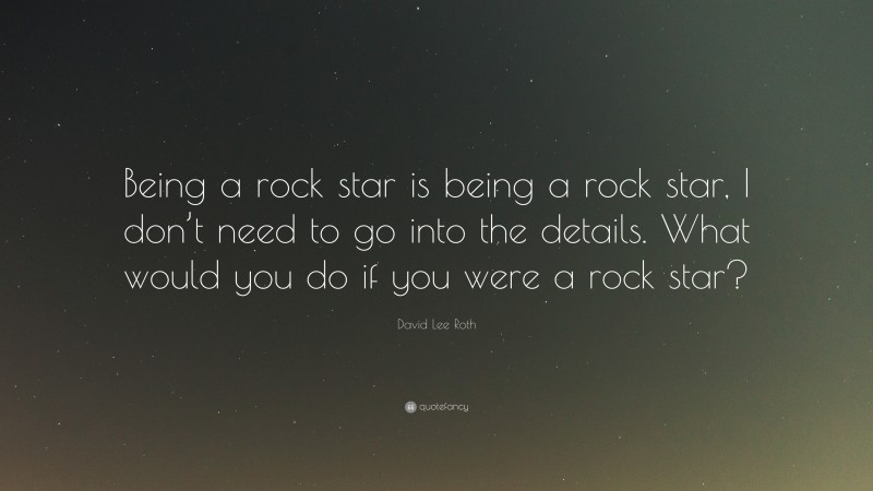 David Lee Roth Quote: “Being a rock star is being a rock star, I don’t need to go into the details. What would you do if you were a rock star?”