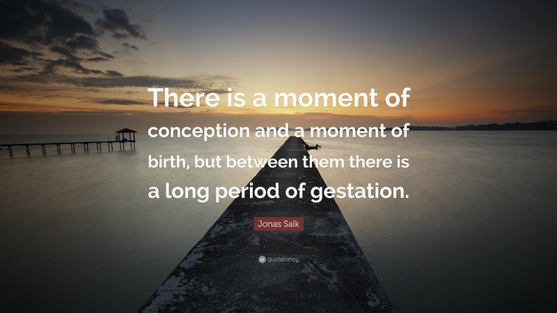 Jonas Salk Quote: “There is a moment of conception and a moment of birth, but between them there is a long period of gestation.”