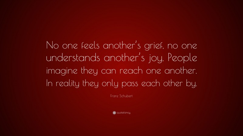 Franz Schubert Quote: “No one feels another’s grief, no one understands another’s joy. People imagine they can reach one another. In reality they only pass each other by.”
