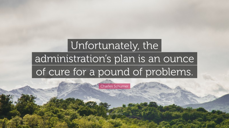 Charles Schumer Quote: “Unfortunately, the administration’s plan is an ounce of cure for a pound of problems.”