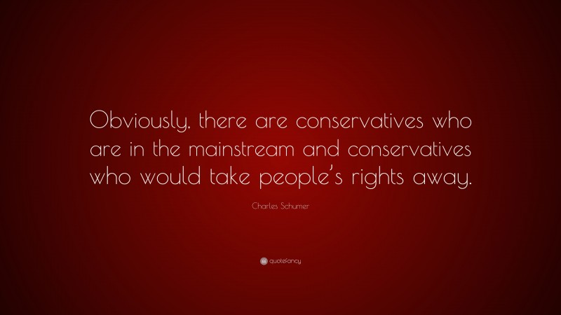 Charles Schumer Quote: “Obviously, there are conservatives who are in the mainstream and conservatives who would take people’s rights away.”