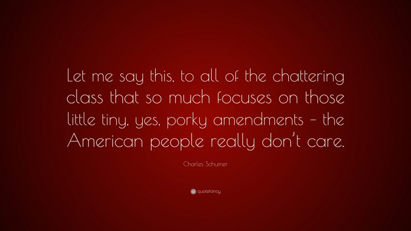 Charles Schumer Quote: “Let me say this, to all of the chattering class that so much focuses on those little tiny, yes, porky amendments – the American people really don’t care.”