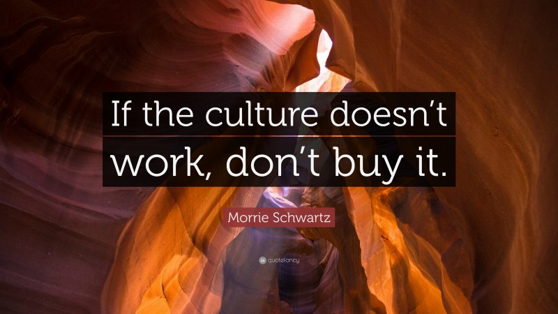 Morrie Schwartz Quote: “If the culture doesn’t work, don’t buy it.”