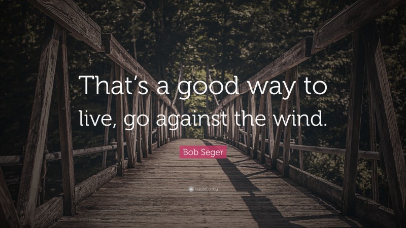 Bob Seger Quote: “That’s a good way to live, go against the wind.”