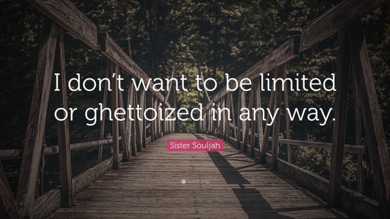 Sister Souljah Quote: “I don’t want to be limited or ghettoized in any way.”