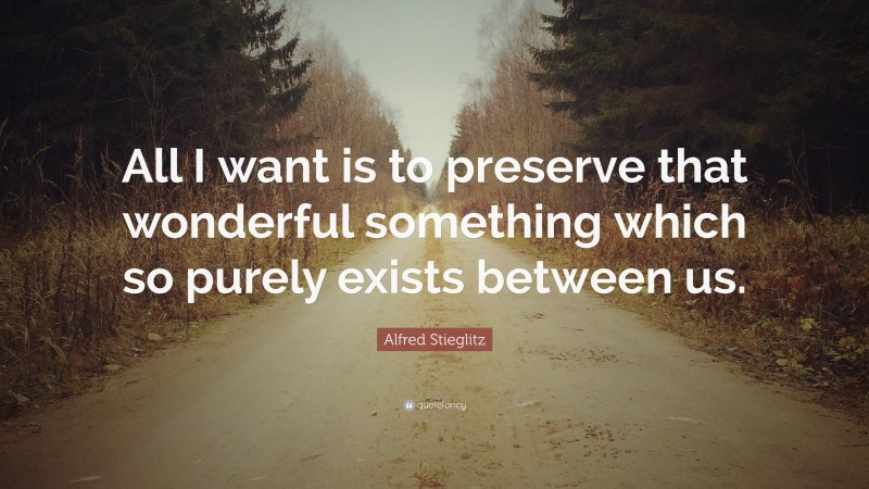 Alfred Stieglitz Quote: “All I want is to preserve that wonderful something which so purely exists between us.”