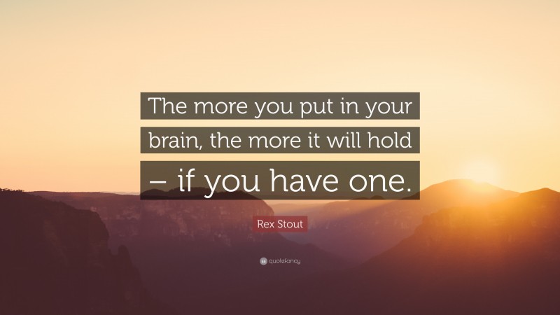 Rex Stout Quote: “The more you put in your brain, the more it will hold – if you have one.”