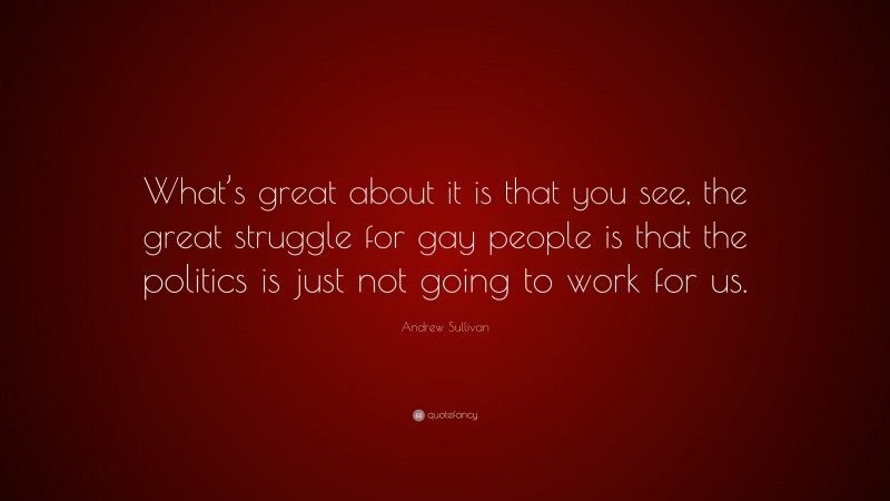 Andrew Sullivan Quote: “What’s great about it is that you see, the great struggle for gay people is that the politics is just not going to work for us.”