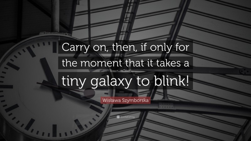 Wisława Szymborska Quote: “Carry on, then, if only for the moment that it takes a tiny galaxy to blink!”
