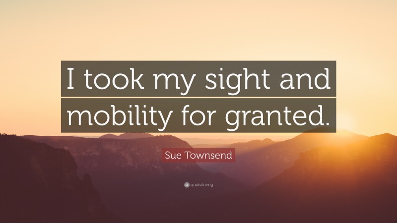 Sue Townsend Quote: “I took my sight and mobility for granted.”