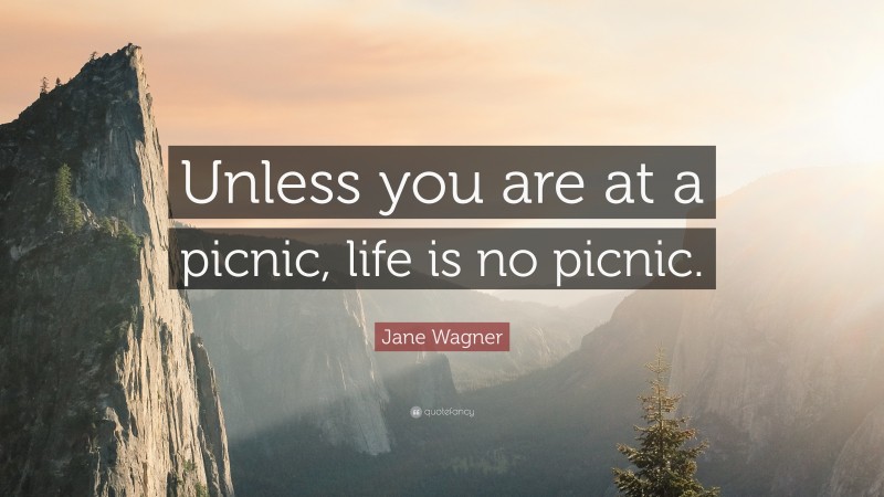 Jane Wagner Quote: “Unless you are at a picnic, life is no picnic.”
