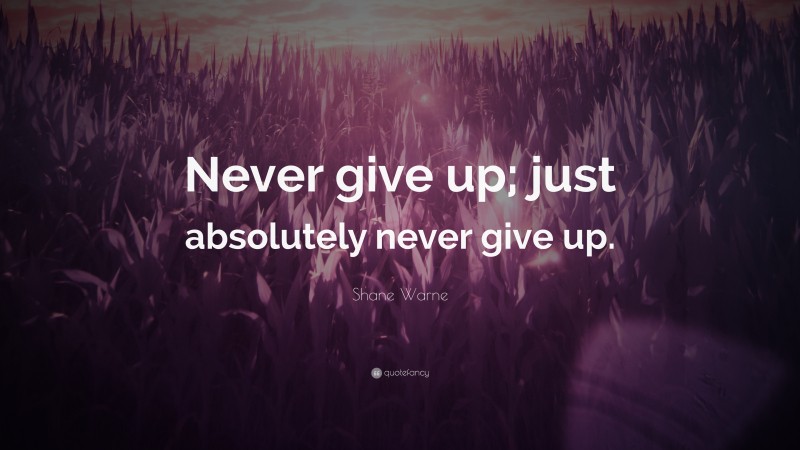 Shane Warne Quote: “Never give up; just absolutely never give up.”