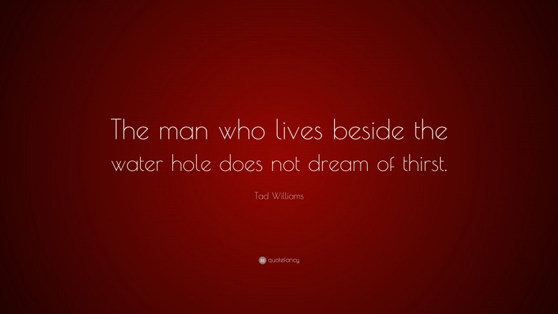 Tad Williams Quote: “The man who lives beside the water hole does not dream of thirst.”
