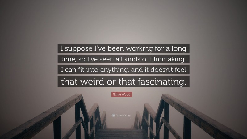 Elijah Wood Quote: “I suppose I’ve been working for a long time, so I’ve seen all kinds of filmmaking. I can fit into anything, and it doesn’t feel that weird or that fascinating.”