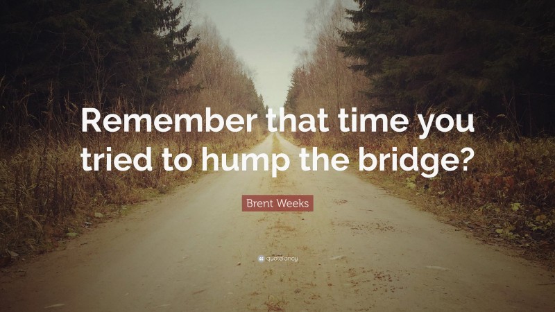 Brent Weeks Quote: “Remember that time you tried to hump the bridge?”