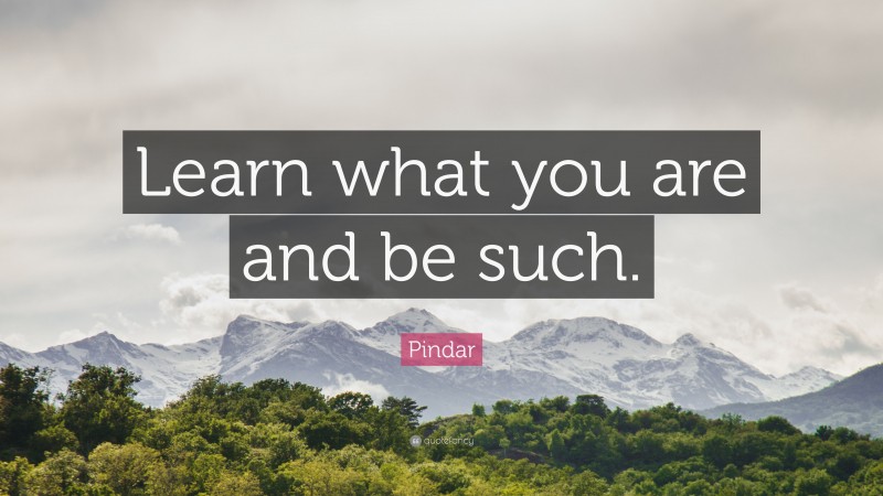 Pindar Quote: “Learn what you are and be such.”