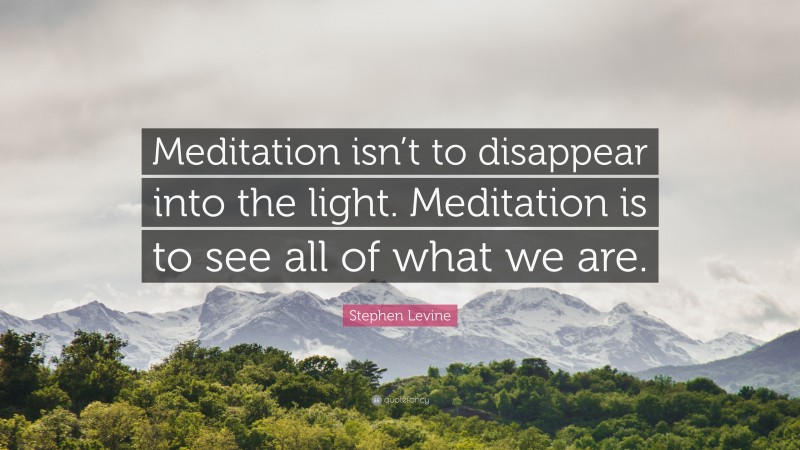 Stephen Levine Quote: “Meditation isn’t to disappear into the light. Meditation is to see all of what we are.”