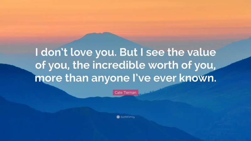 Cate Tiernan Quote: “I don’t love you. But I see the value of you, the incredible worth of you, more than anyone I’ve ever known.”