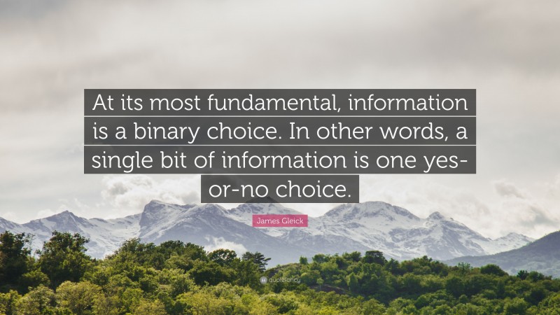James Gleick Quote: “At its most fundamental, information is a binary choice. In other words, a single bit of information is one yes-or-no choice.”