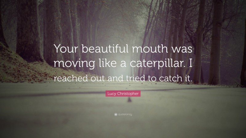 Lucy Christopher Quote: “Your beautiful mouth was moving like a caterpillar. I reached out and tried to catch it.”