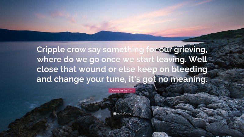 Devendra Banhart Quote: “Cripple crow say something for our grieving, where do we go once we start leaving. Well close that wound or else keep on bleeding and change your tune, it’s got no meaning.”