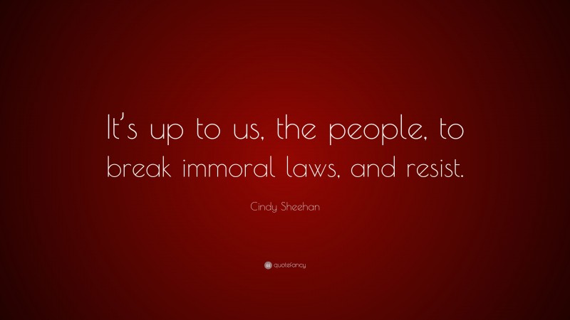 Cindy Sheehan Quote: “It’s up to us, the people, to break immoral laws, and resist.”