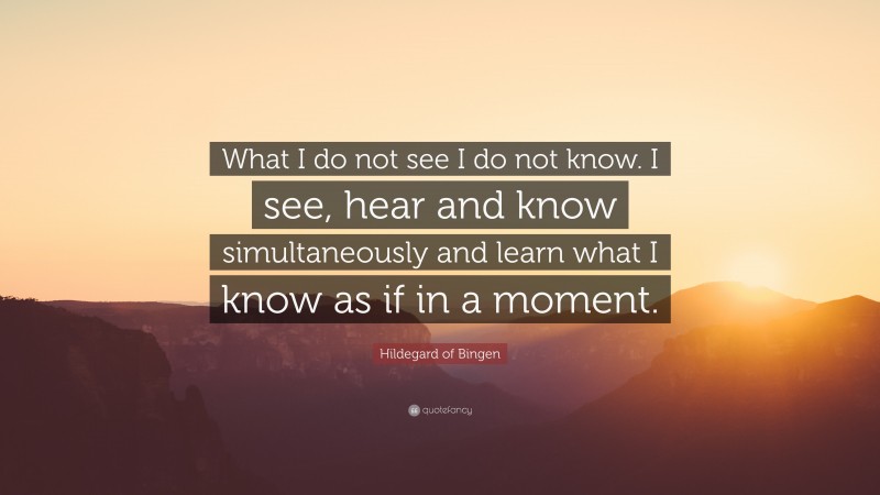 Hildegard of Bingen Quote: “What I do not see I do not know. I see, hear and know simultaneously and learn what I know as if in a moment.”