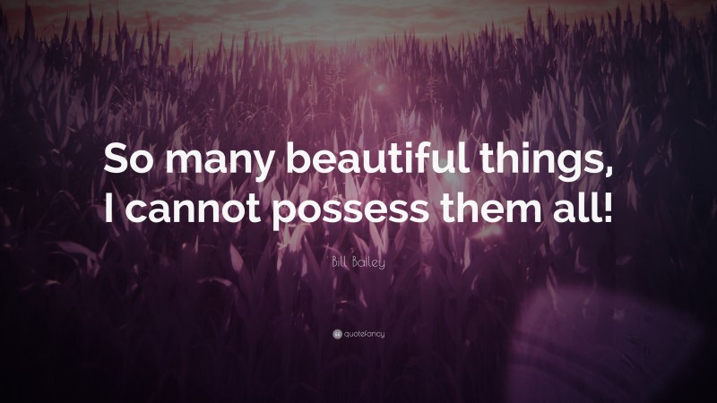 Bill Bailey Quote: “So many beautiful things, I cannot possess them all!”