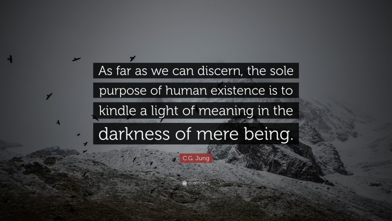 C.G. Jung Quote: “As far as we can discern, the sole purpose of human existence is to kindle a light of meaning in the darkness of mere being.”