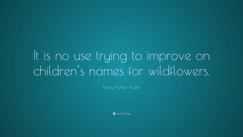 Mary Hunter Austin Quote: “It is no use trying to improve on children’s names for wildflowers.”