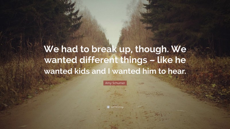 Amy Schumer Quote: “We had to break up, though. We wanted different things – like he wanted kids and I wanted him to hear.”