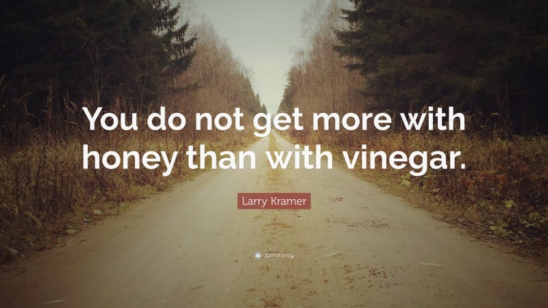 Larry Kramer Quote: “You do not get more with honey than with vinegar.”