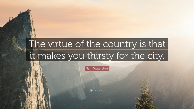 Sam Waterston Quote: “The virtue of the country is that it makes you thirsty for the city.”