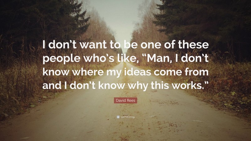 David Rees Quote: “I don’t want to be one of these people who’s like, “Man, I don’t know where my ideas come from and I don’t know why this works.””