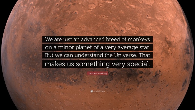 Stephen Hawking Quote: “We are just an advanced breed of monkeys on a minor planet of a very average star. But we can understand the Universe. That makes us something very special.”