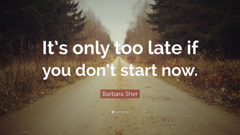 Barbara Sher Quote: “It’s only too late if you don’t start now.”