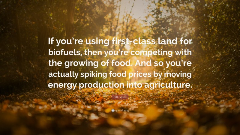 Bill Gates Quote: “If you’re using first-class land for biofuels, then you’re competing with the growing of food. And so you’re actually spiking food prices by moving energy production into agriculture.”
