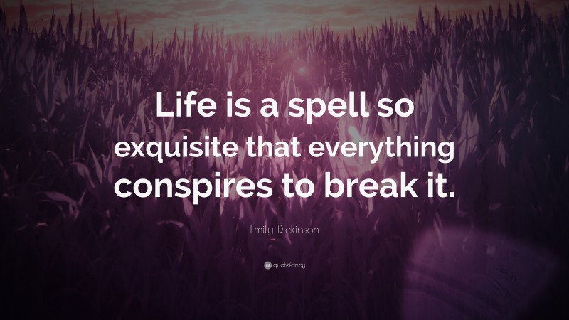 Emily Dickinson Quote: “Life is a spell so exquisite that everything conspires to break it.”