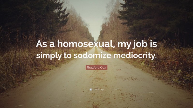 Bradford Cox Quote: “As a homosexual, my job is simply to sodomize mediocrity.”