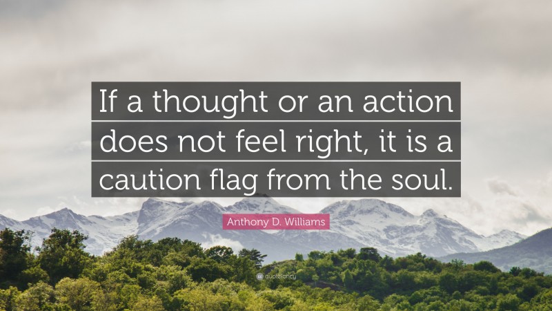 Anthony D. Williams Quote: “If a thought or an action does not feel right, it is a caution flag from the soul.”