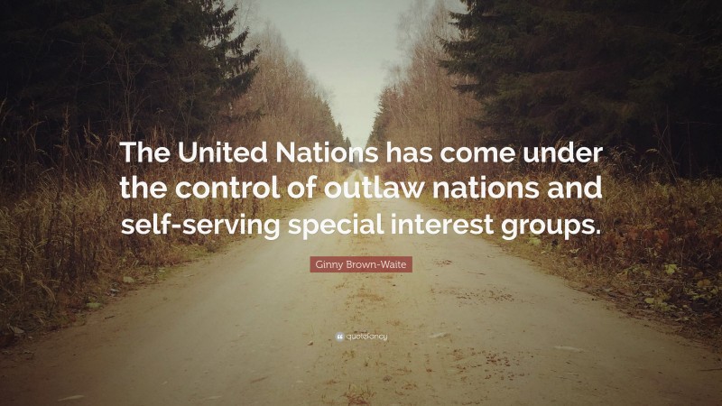 Ginny Brown-Waite Quote: “The United Nations has come under the control of outlaw nations and self-serving special interest groups.”